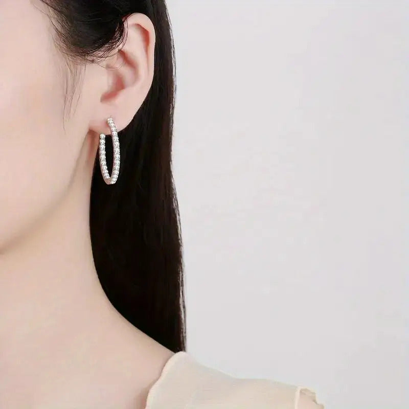 Moissanite Hoop Earrings 925 Sterling Silver for Women - Elegant Diamond-Like CZ Hoops, 2.2g Silver, Sparkling Anniversary & Holiday Jewelry Gift, Total Weight 6.48g