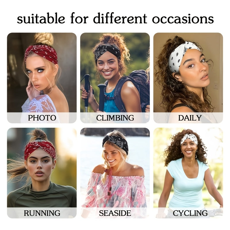 8pcs Paisley Yoga Wide Headbands, Elastic Sweat Wicking Sports Head Bands, Vintage African Turban Headband, Anti Slip, Soft Fabric, Comfy Fashion Hair Masks for Yoga, Skincare, Outdoor Occasions, Women's Daily Headwear & Hair Accessories Gifts