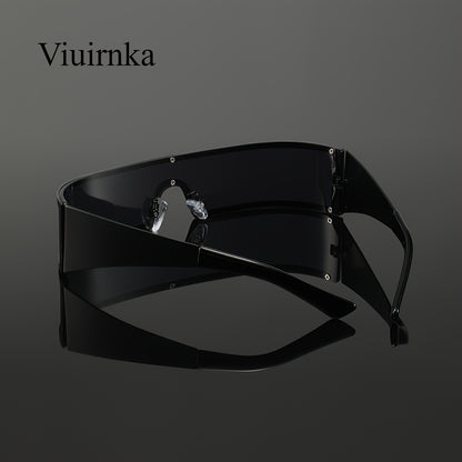 Cyberpunk Metal Wraparound Glasses for Men – Wide Temple Futuristic Design with Case, Lightweight Street Style Fashion Eyewear, Perfect Halloween & Christmas Gift for Cool Event Wear