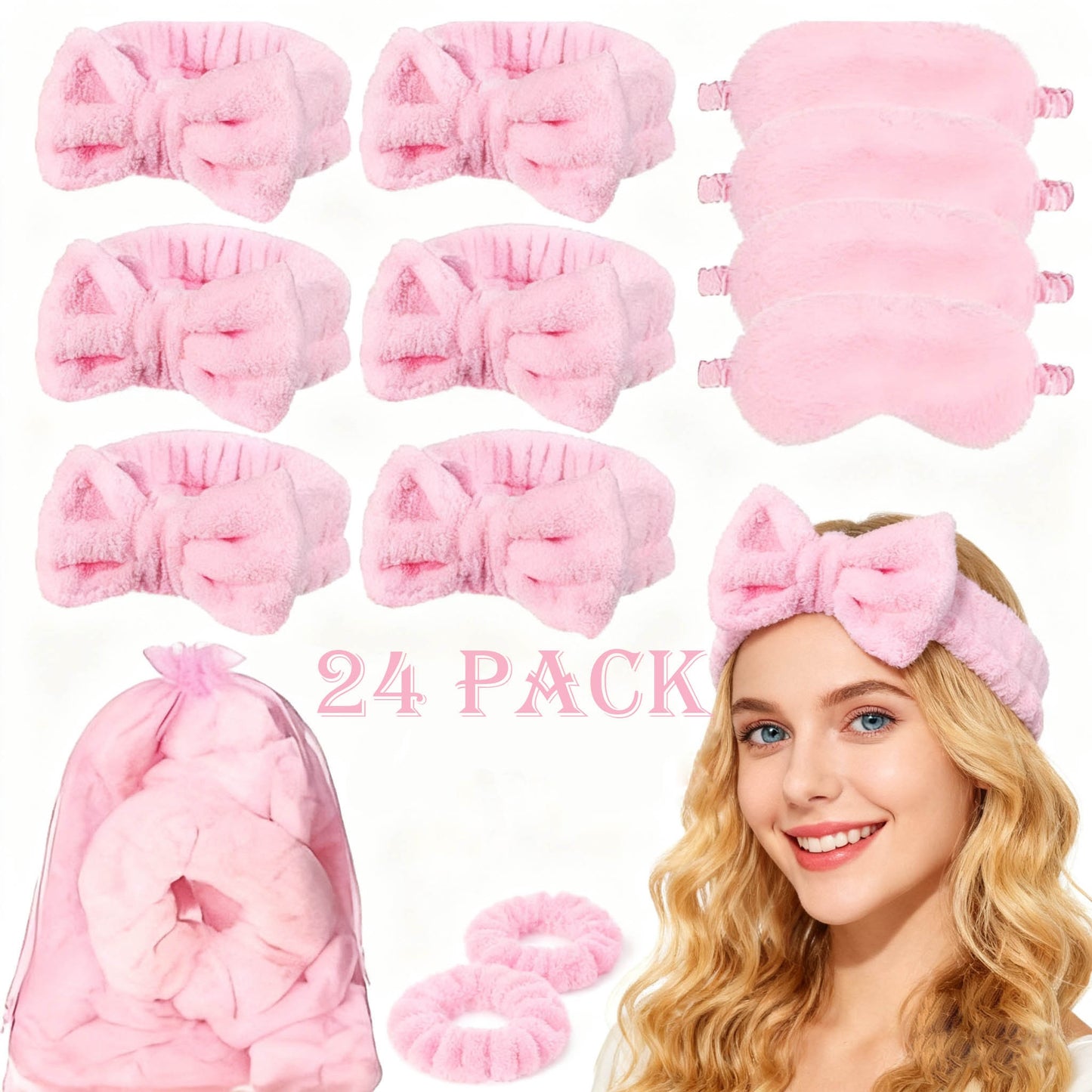 Slumber Party Favors 24pcs Pink Spa Sleepover Party Supplies Kit Scrunchies Sleep Eye Masks Organza Bags Girls Sleepover Birthday Party Pack Gift Set