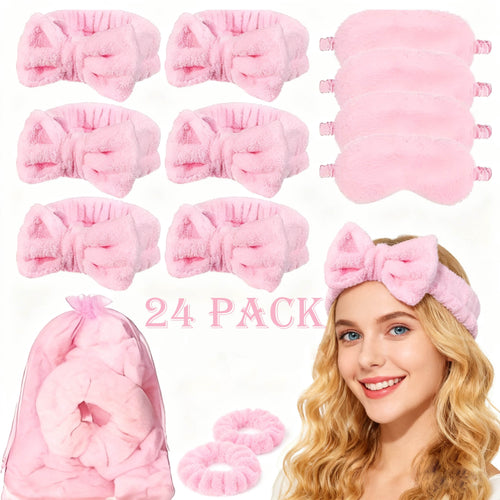 Slumber Party Favors 24pcs Pink Spa Sleepover Party Supplies Kit Scrunchies Sleep Eye Masks Organza Bags Girls Sleepover Birthday Party Pack Gift Set