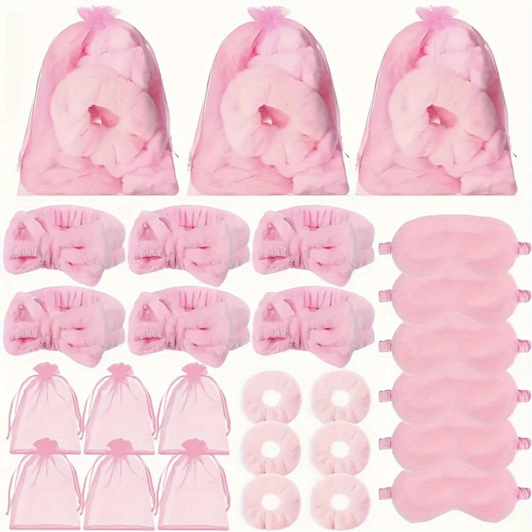 24 Pack Pink Spa & Sleepover Party Supplies - Cute Scrunchies, Sleep Eye Masks & Organza Bags for Slumber Party Favors, Hair Pack (24pcs)