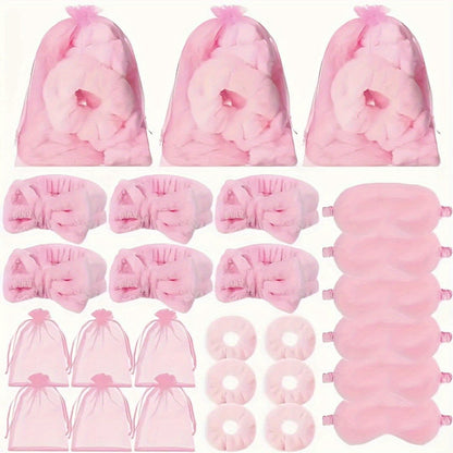 Slumber Party Favors 24pcs Pink Spa Sleepover Party Supplies Kit Scrunchies Sleep Eye Masks Organza Bags Girls Sleepover Birthday Party Pack Gift Set