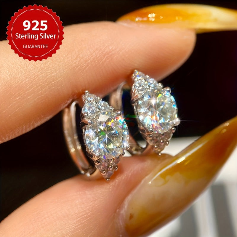 Shiny 1-carat Moissanite Earrings, 925 Sterling Silvery Hoop Earrings, Wedding Earrings, Valentine's Day Gifts, Luxury Jewelry for Women, the Best Gift for Your Beloved