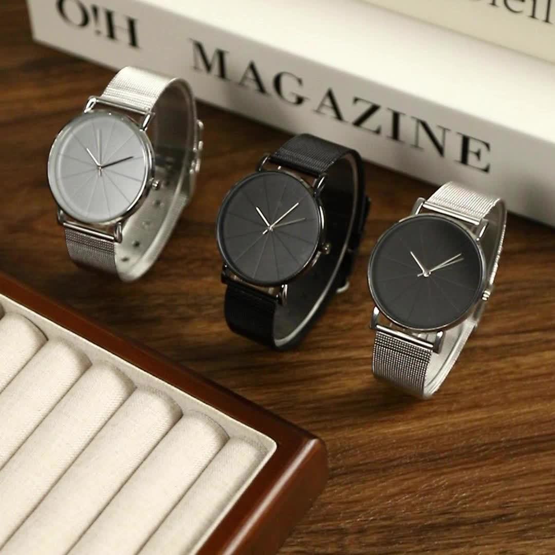 Minimalist Large Dial Watch for Men & Women - Rose Gold Case Mesh Strap Japanese Quartz Movement, Elegant Analog Zinc Alloy Unisex Dress Watch in Black Rose Gold