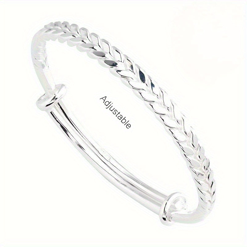 999 Sterling Silver Bracelet Bohemian Wheat Shape Adjustable Bracelet, Suitable for And Ladies' Daily Wear for Holiday Anniversary Valentine's Day Birthday Gift