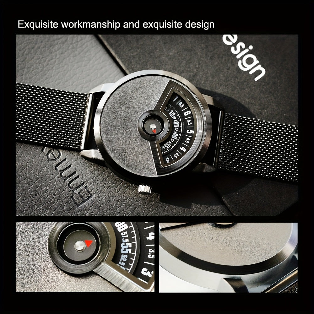 Minimalist No-Hands Quartz Watch with Stainless Steel Strap - Contemporary Industrial Design Unisex Wristwatch for Men & Women, Unique Sleek Timepiece for Everyday & Formal Wear