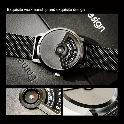 Minimalist No-Hands Quartz Watch with Stainless Steel Strap - Contemporary Industrial Design Unisex Wristwatch for Men & Women, Unique Sleek Timepiece for Everyday & Formal Wear