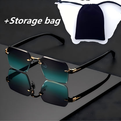 Metal Gradient Sunglasses for Men – HD Cut-Edge Lenses Light Luxury Street Style Eyewear, Unisex Fashion Shades in Green & Grey, Perfect Birthday Gift Idea