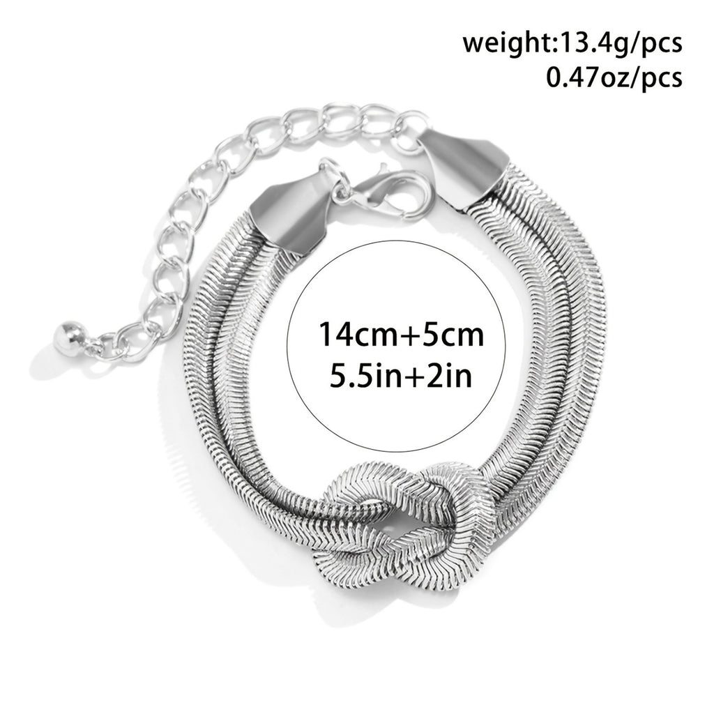 1pc Boho Hip Hop Style 925 Sterling Silver Double Layer Serpentine Chain Knot Bracelet for Women, Allergy-Free, Durable Silvery Plating, Perfect for Daily Wear And Holiday Celebrations, Ideal Christmas And Valentine'S Gift