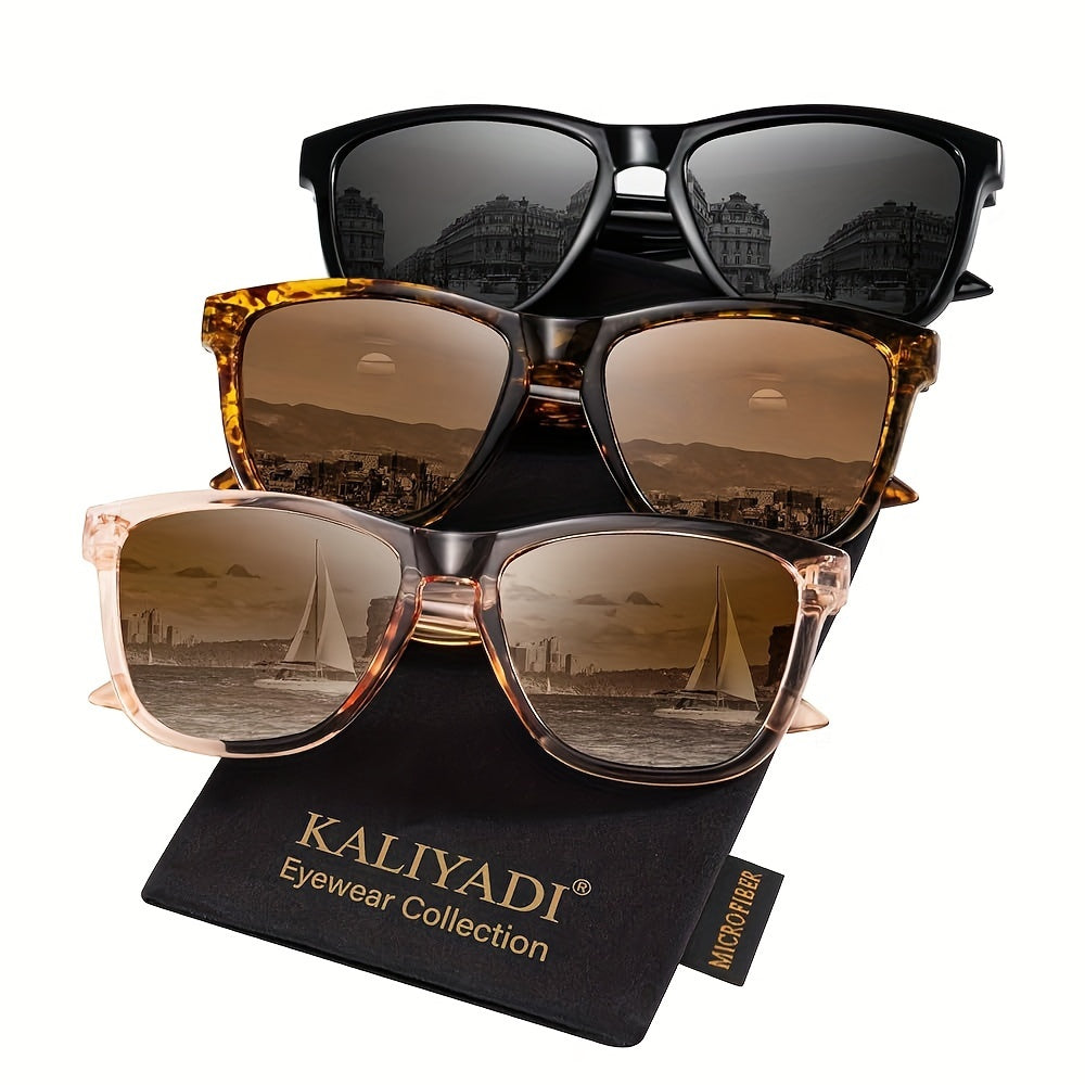Polarized Sunglasses for Women 3 Pack - Trendy Gradient Fashion Shades in Ice Blue Purple Pink Black Brown, Stylish UV Protection Eyewear for Shopping Street Photography Decoration Daily Wear