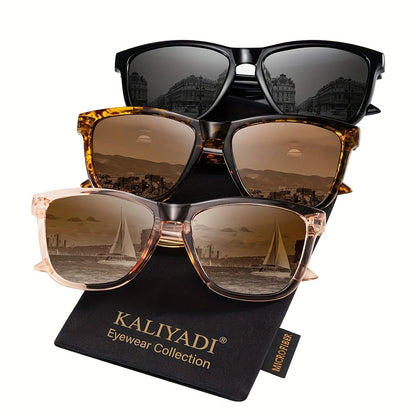 Polarized Sunglasses for Women 3 Pack - Trendy Gradient Fashion Shades in Ice Blue Purple Pink Black Brown, Stylish UV Protection Eyewear for Shopping Street Photography Decoration Daily Wear
