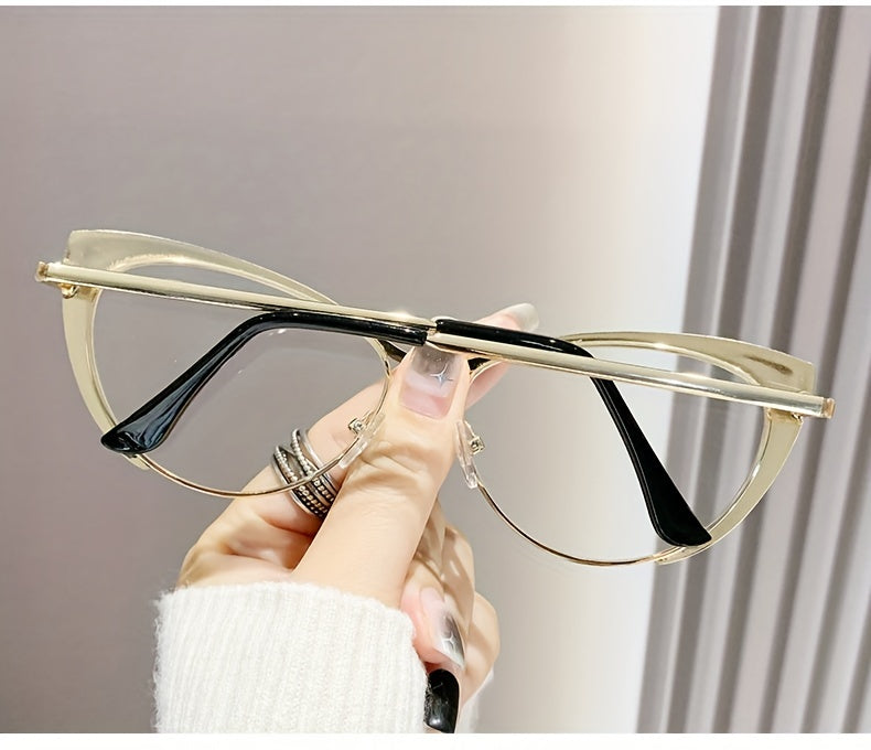 Cat Eye Blue Light Blocking Glasses Women Retro Punk Style Luxurious Metal Frame Anti Blue Light Ladies Fashion Eyewear for Party Daily Wear Silver Black