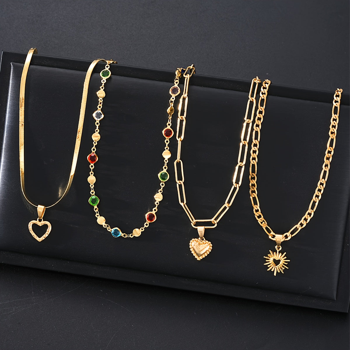 4pcs Minimalist Elegant Y-Necklace Set with Colorful Rhinestones, Random Colors - Perfect for Daily Wear, Dates, And Parties - Ideal Gift for Girlfriend Valentine'S Day