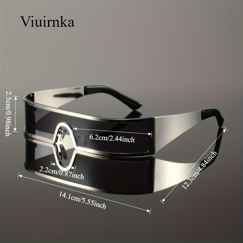 Cyberpunk Metal Wraparound Glasses for Men – Wide Temple Futuristic Design with Case, Lightweight Street Style Fashion Eyewear, Perfect Halloween & Christmas Gift for Cool Event Wear