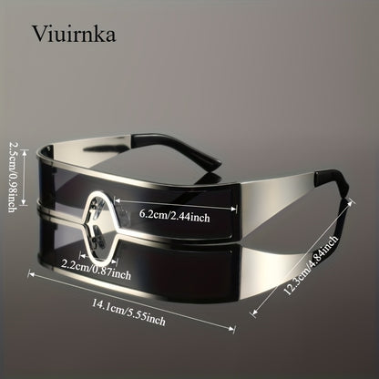 Cyberpunk Metal Wraparound Glasses for Men – Wide Temple Futuristic Design with Case, Lightweight Street Style Fashion Eyewear, Perfect Halloween & Christmas Gift for Cool Event Wear