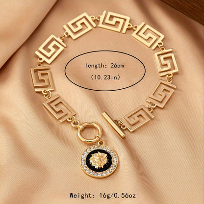 Lion Head Anklet for Women – Boho Gold Stainless Steel Ankle Chain with Black Accent, Bohemian Pendant Foot Jewelry, Comes with Gift Bag