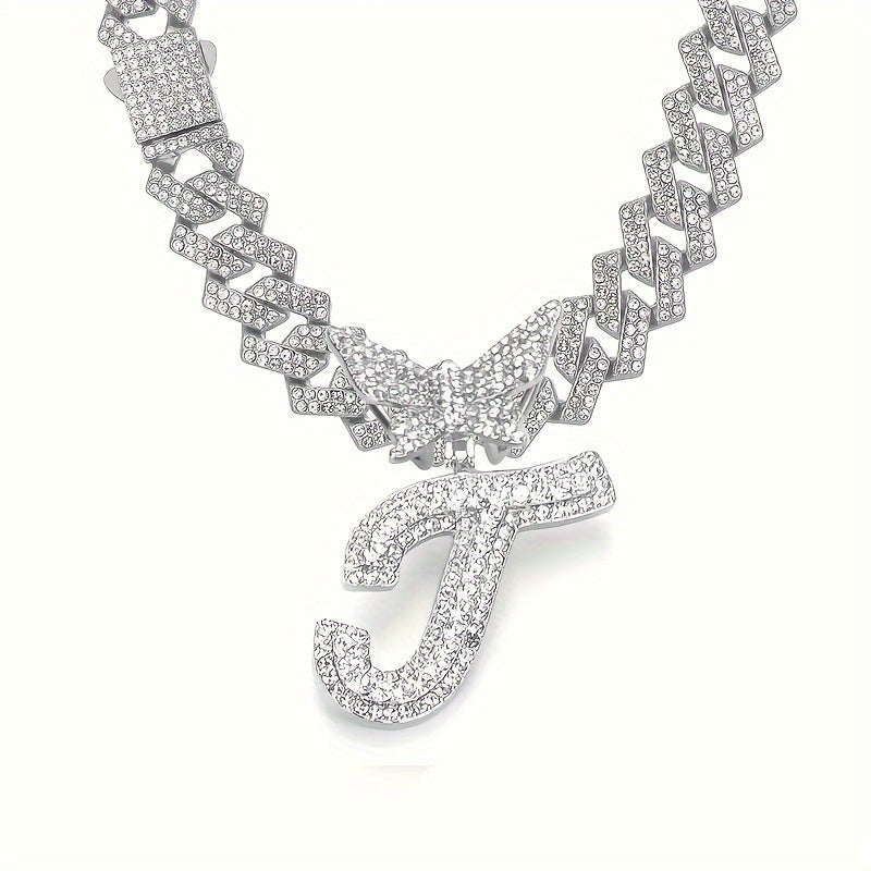 Cuban Link Chain Necklace - Initial Letter for Men Women - with Butterfly Alphabet Pendant A-Z, Gold & - product detail view