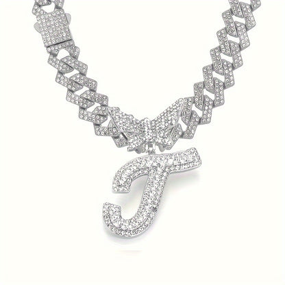 Cuban Link Chain Necklace - Initial Letter for Men Women - with Butterfly Alphabet Pendant A-Z, Gold & - product detail view