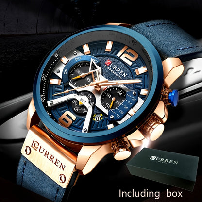 CURREN Watch Men Business Chronograph Faux Leather Strap Analog Quartz Date Stopwatch Wristwatch Blue Black Gold Rose Gold Brown Multi-Color