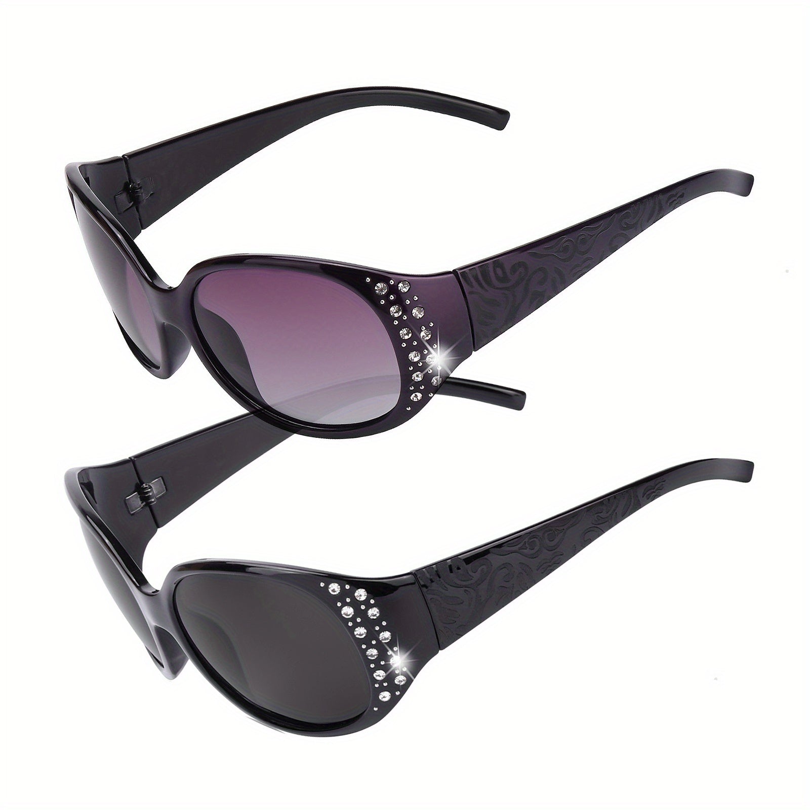 [2PC] Polarized Rhinestone Inspired Designer for Women Trendy Oval Shade