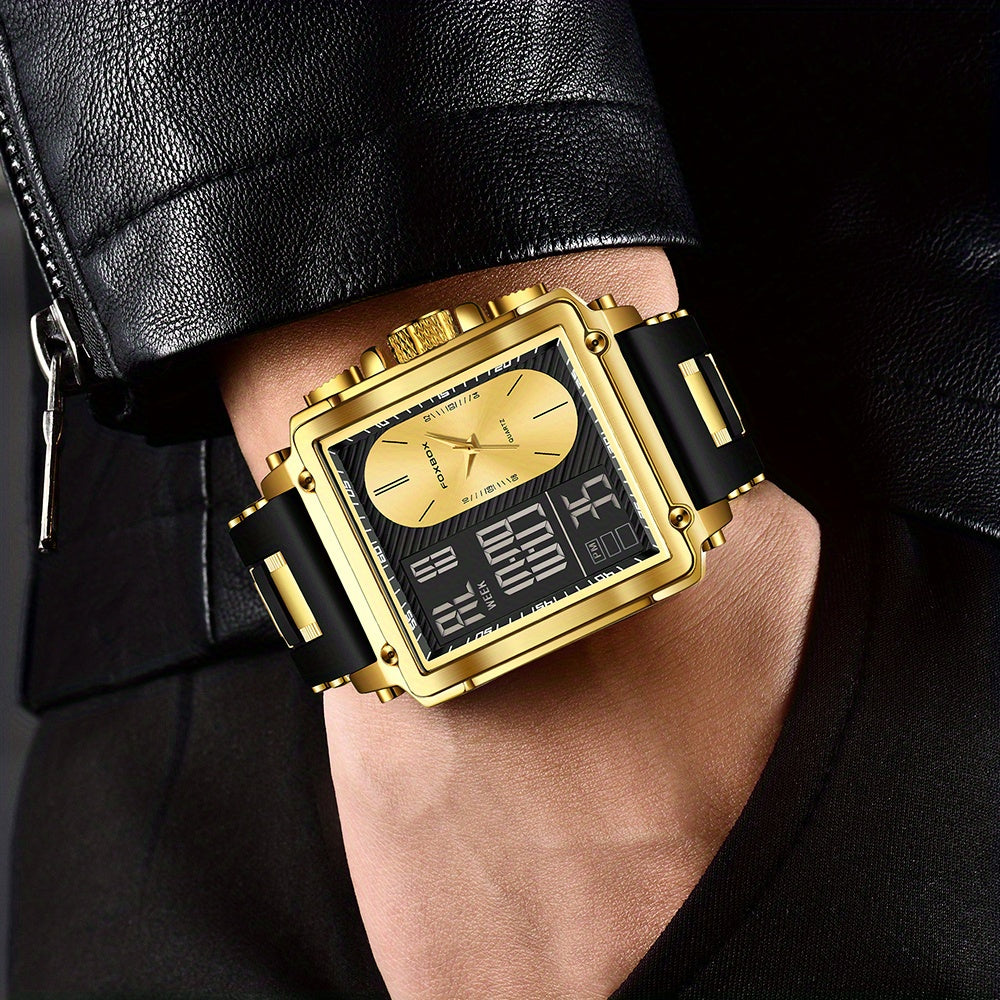 LIGE Men's Luxury Chronograph Watch - Dual Display Quartz Business Wristwatch with World Time, Stopwatch, Date & Square Face, Multi-Function Men's Watch