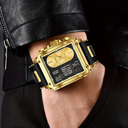 LIGE Men's Luxury Chronograph Watch - Dual Display Quartz Business Wristwatch with World Time, Stopwatch, Date & Square Face, Multi-Function Men's Watch