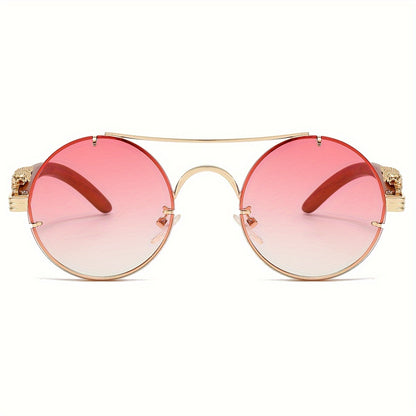 Round Metal Frame Sunglasses Double Bridge Gradient PC Lenses Leopard Hinge Luxury Fashion Eyewear Men Women 8 Colors Vacation Street Style Includes Case