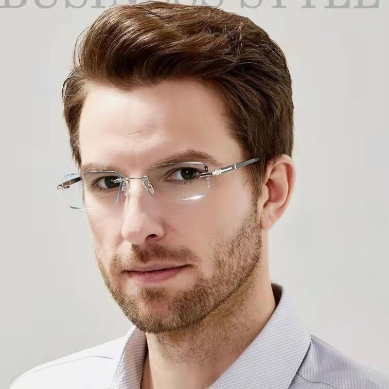 Frameless Reading Glasses for Men Women – Retro Elegant Lightweight Eyewear for Reading, Phone & Computer, Blue Transparent, Magnification Strength +100 to +400