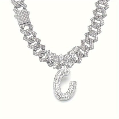 Cuban Link Chain Necklace - Initial Letter for Men Women - with Butterfly Alphabet Pendant A-Z, Gold & - product detail view