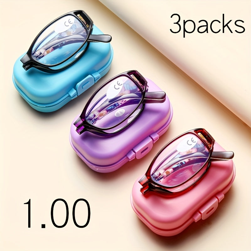 Folding Reading Glasses 3-Pack Unisex Elegant Business Style Mixed Colors Portable Compact Readers for Men and Women Strengths 1.0x to 4.0x All Face Shapes