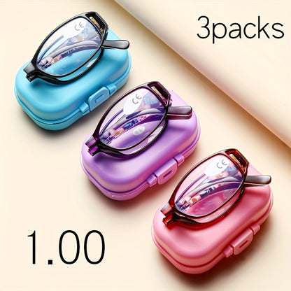 Folding Reading Glasses 3-Pack Unisex Elegant Business Style Mixed Colors Portable Compact Readers for Men and Women Strengths 1.0x to 4.0x All Face Shapes