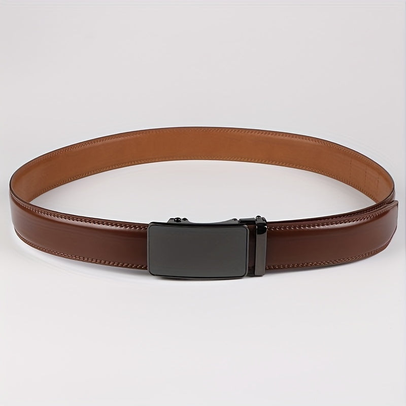Elegant Men's Genuine Leather Belt with American Flag Automatic Buckle - Sleek Black and Brown Ratchet Design, Alloy Clasp, Perfect for Formal and Casual Wear