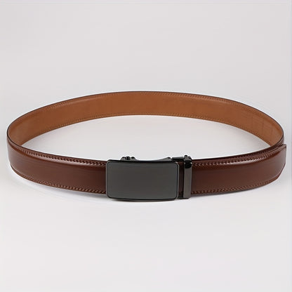 Men's Leather Belt Automatic Buckle Ratchet Belt - Adjustable Trim-to-Fit No Hole Dress Belt for Business Casual Formal Wear, Black & Brown, 110-130cm