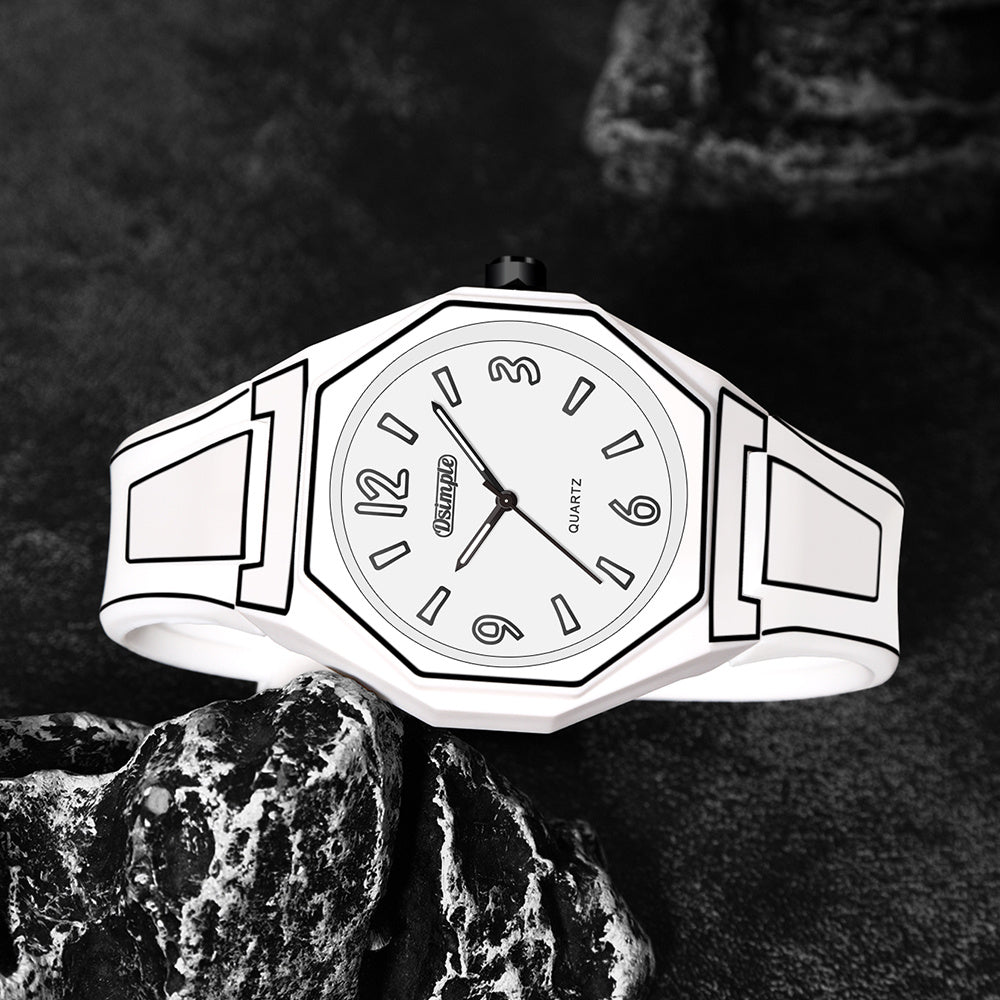 Silicone Strap Watch Unisex Creative Round Dial Analog Quartz Wristwatch, Fashion Casual Outdoor Sport Watch for Men Women Students, Available in White Blue Red Black