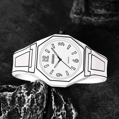 Silicone Strap Watch Unisex Creative Round Dial Analog Quartz Wristwatch, Fashion Casual Outdoor Sport Watch for Men Women Students, Available in White Blue Red Black