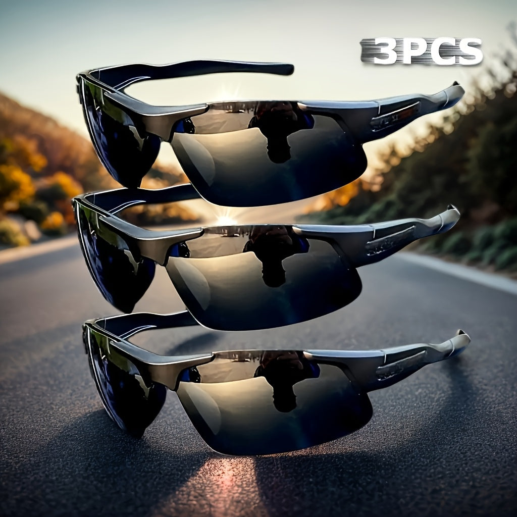 Driving Sunglasses 3 Pack Polarized Half Frame Anti-Glare UV Protection for Men Women – Lightweight Black Semi-Rimless Eyewear, Rearview Mirror Compatible, Road Trip Commute