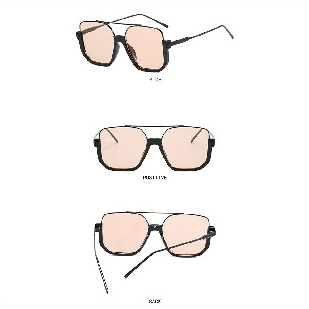 Oversized Sunglasses Vintage Double Bridge Metal Frame PC Lens Unisex Fashion Shades for Everyday Wear Summer Festival Party Birthday Holiday Gift Brown Black Gray