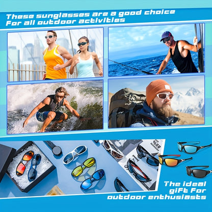 Sports Sunglasses 4 Pack UV400 Full Frame - Ultra-Light PC Lens Bulk Set Men Women Cycling Running Hiking Fishing Outdoor Activities
