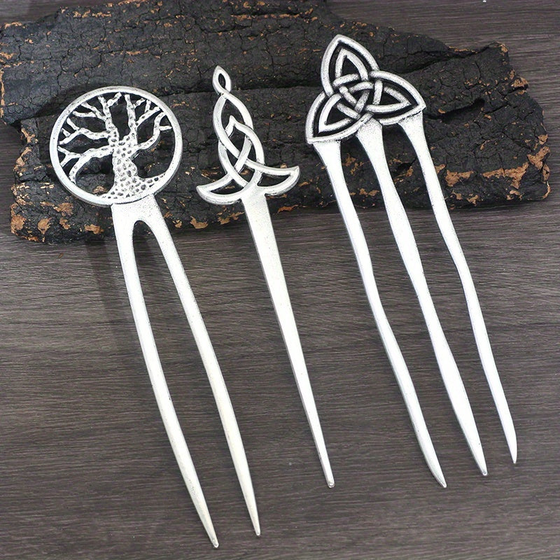 3pcs Vintage Viking Hairpins Tree of Life Hairpin Celtic Knot Crescent Hair Butterfly Heart Hairpin Amulet Spiritual Hair Additions for Women