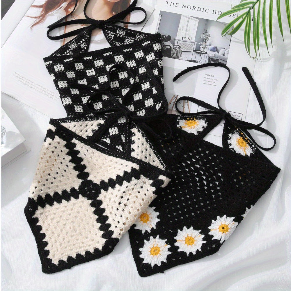 3pcs Woven Headscarf Triangle Scarf Headband Pastoral Summer Outing Sweet and Cute Ladies Headscarf Tie Fashion Hair Accessories