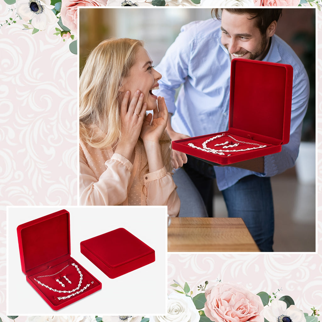 6pcs Wine Red Velvet Jewelry Box with Lid - Elegant Suitable for Wedding Travel Gift Case, Empty Jewelry Storage for, Bracelets, Necklaces, Rings | Fabric Case for Wedding Favors, Daily Use & Gift