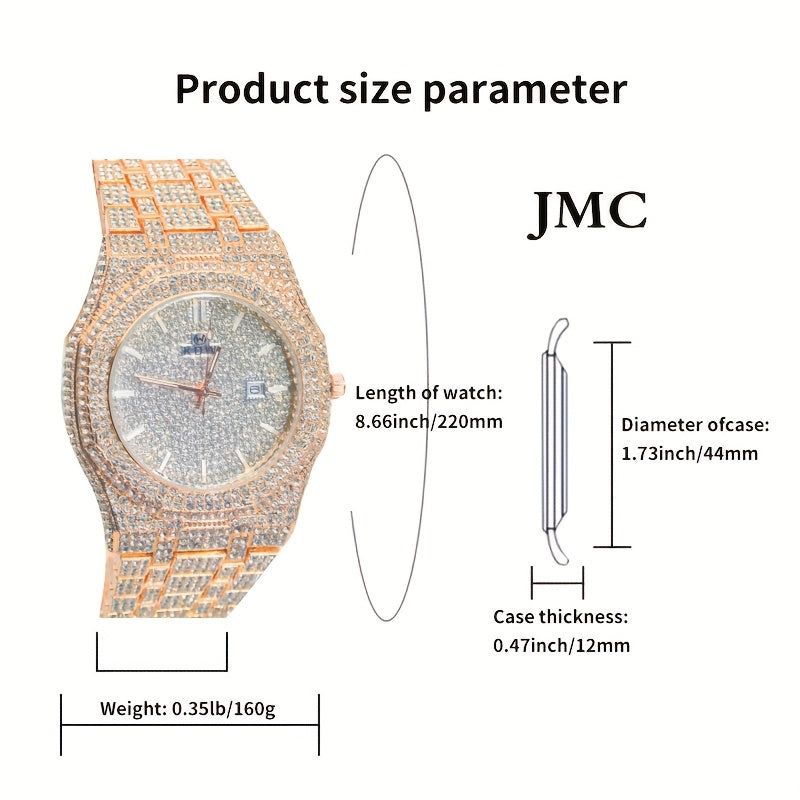 Luxury Hip-Hop Style Watch West Coast Watch For Men Synthetic Fully Diamond-Studded Rhinestone Accessory Watch High-End Design Perfect Christmas Gift Wedding Present And Top Gift Choice, Without Battery
