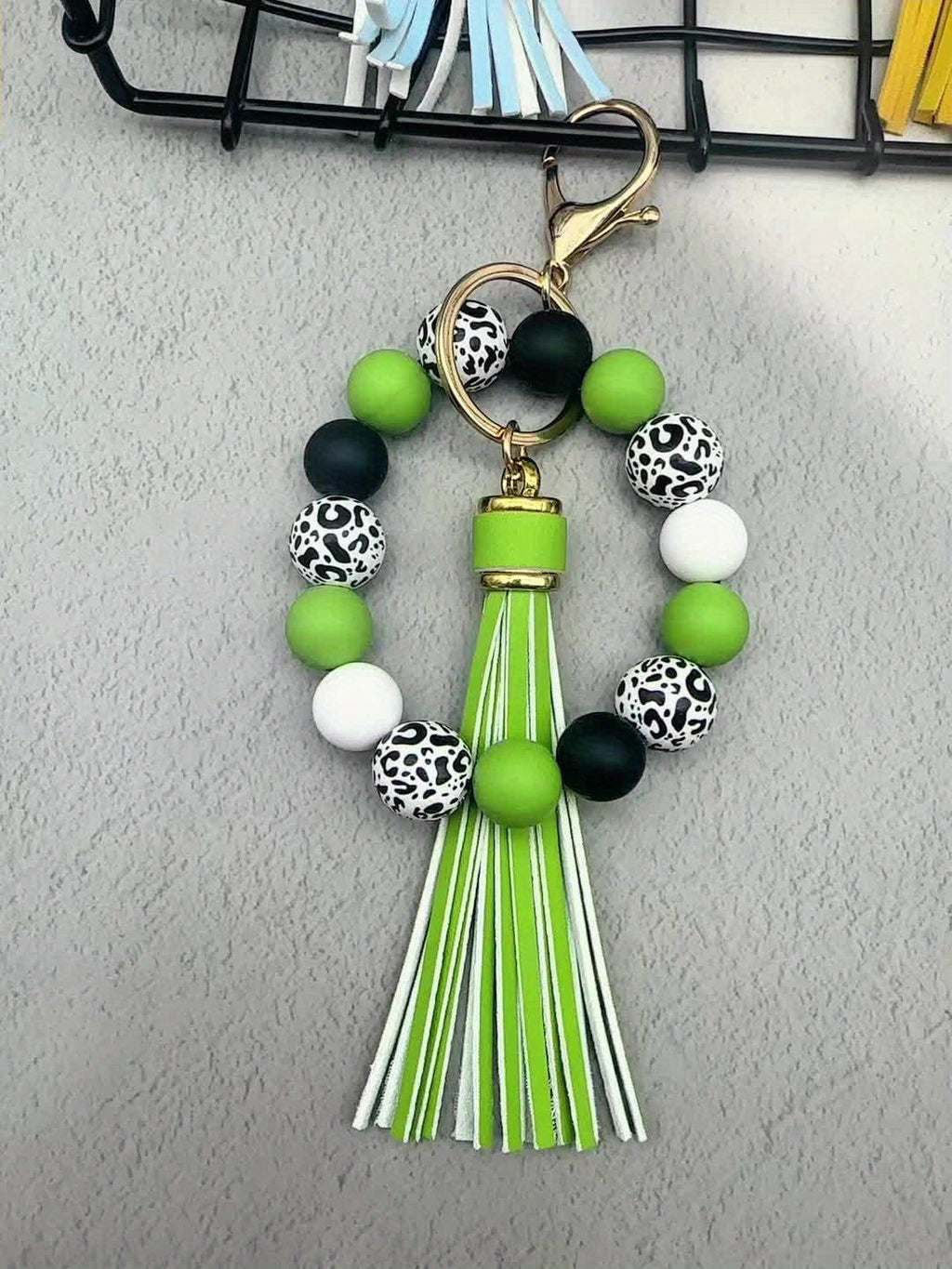 5pcs Marble Beaded Wrist Keychain Set, Simple and Stylish Women's Key Holder, Anti-Loss Key Ring, Holiday Gift