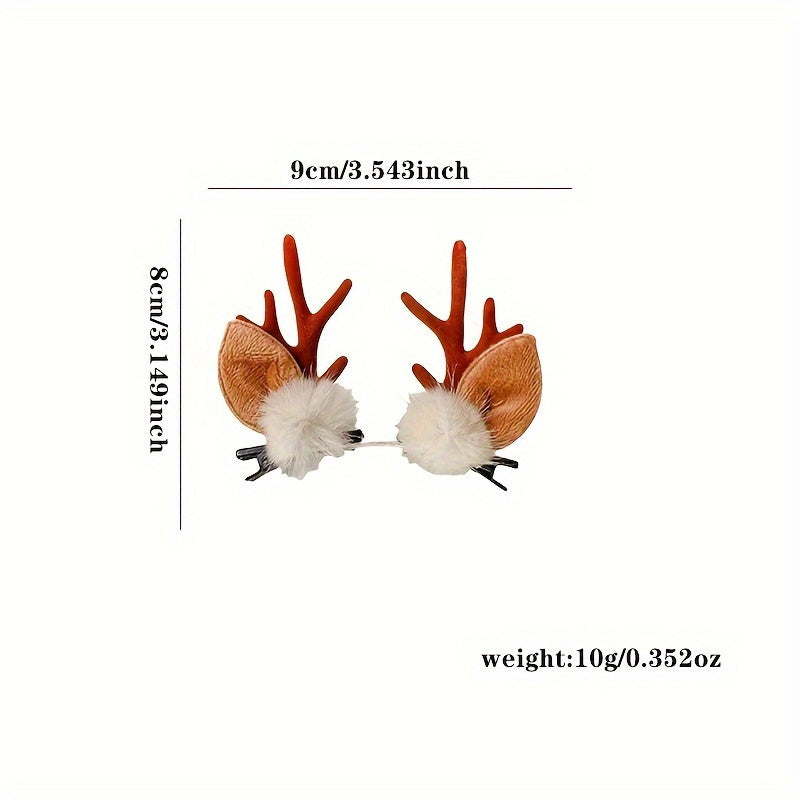 8pcs Reindeer Antler Hair Clips, Random Styles Shipped, with Pom-Poms And Ears, Plastic Material Christmas Holiday Hair Additions