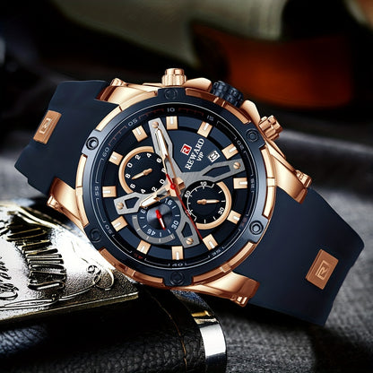 REWARD Sport Watch for Men - Luxury Studded Bezel Quartz Wristwatch, Luminous Dial with Date Display, Fashion Casual Chronograph Style Watch in Rose Gold Black Green