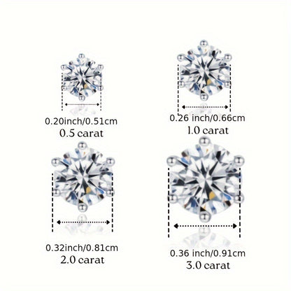 Moissanite Earrings S925 Sterling Silver 0.5 1.0 2.0 3.0 Carat Diamond Alternative Stud Earrings Women Gift Anniversary Birthday Holiday Daily Wear