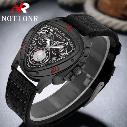 Men's 2-Piece Watch Set – Triangle Dial Silicone Strap & Retro Square Dial Faux Leather, Date Display Sport Dress Watches, Gift for Him