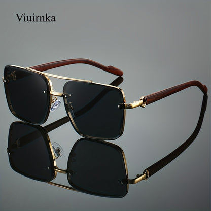 Wood Grain Sunglasses UV400 Square Bridge Frame - AC Lens Gold PC Lightweight Retro Unisex Men Women Driving Travel Street Style 7 Colors