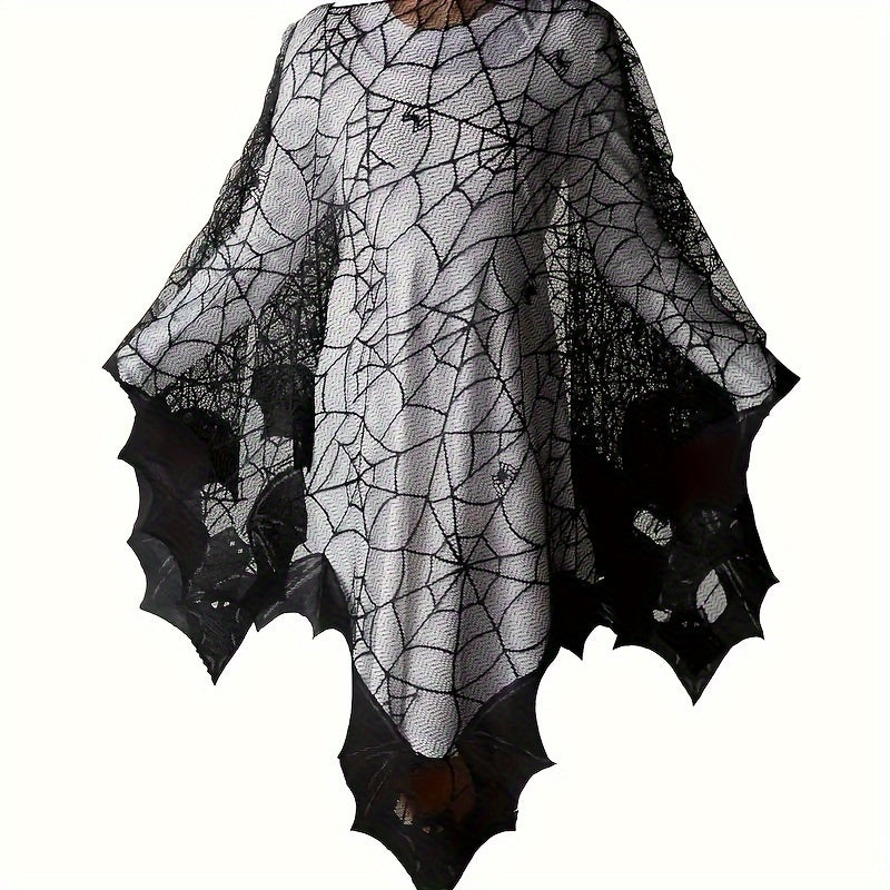 Women'S Black Magic Spider Web Bat Cloak - Halloween Horror Gentle Shawl Costume Accessory, Machine Washable